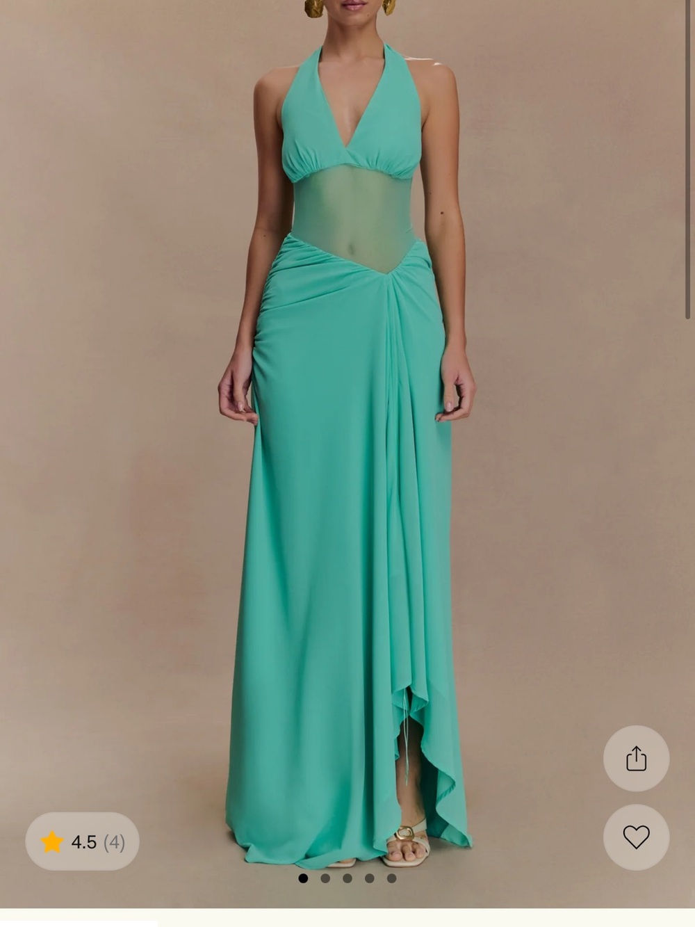 Meshki Teal Halter Maxi Gown with Sheer Midriff